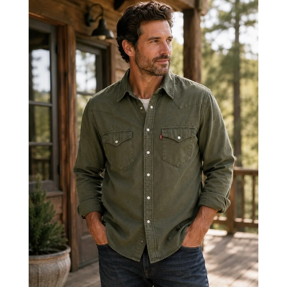Levi Strauss & Co. Army Green Long Sleeve Snap Shirt Men's‎ Small
